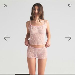 SKIMS Pink Sheer Floral Chemise Set